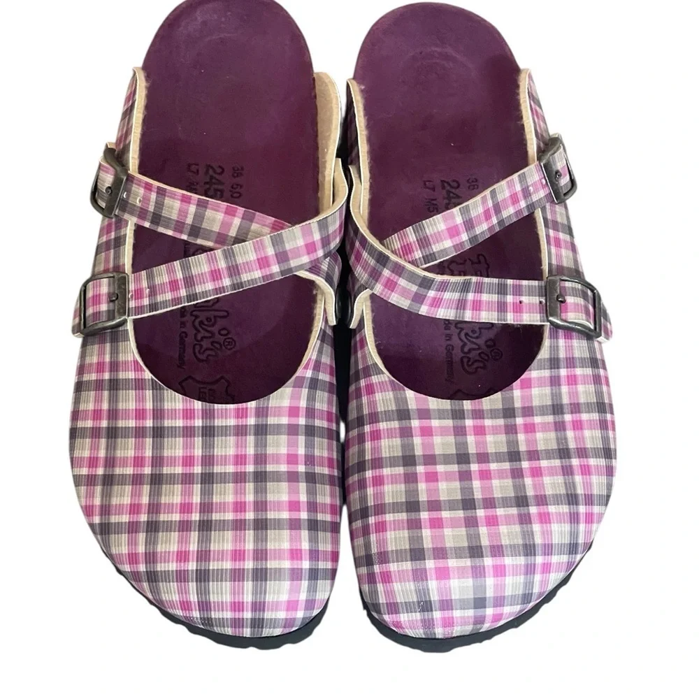 Birkenstock Birkis Dorian Check Lilac Gray Slip On Clog Mules Size 7